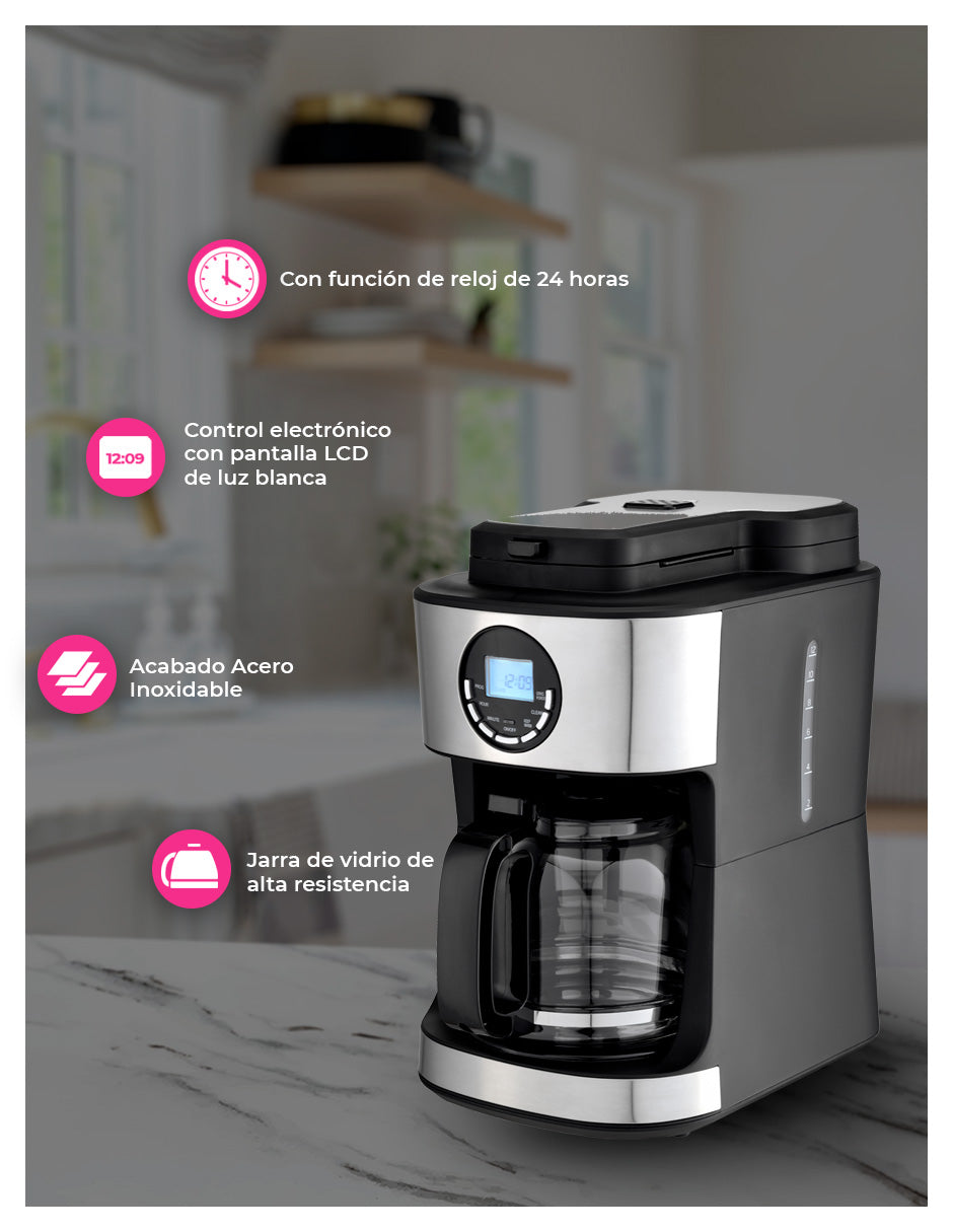 Cafetera Digital 12 Tz Con Molino De Café Integrado Pink Garlic CDMC12T