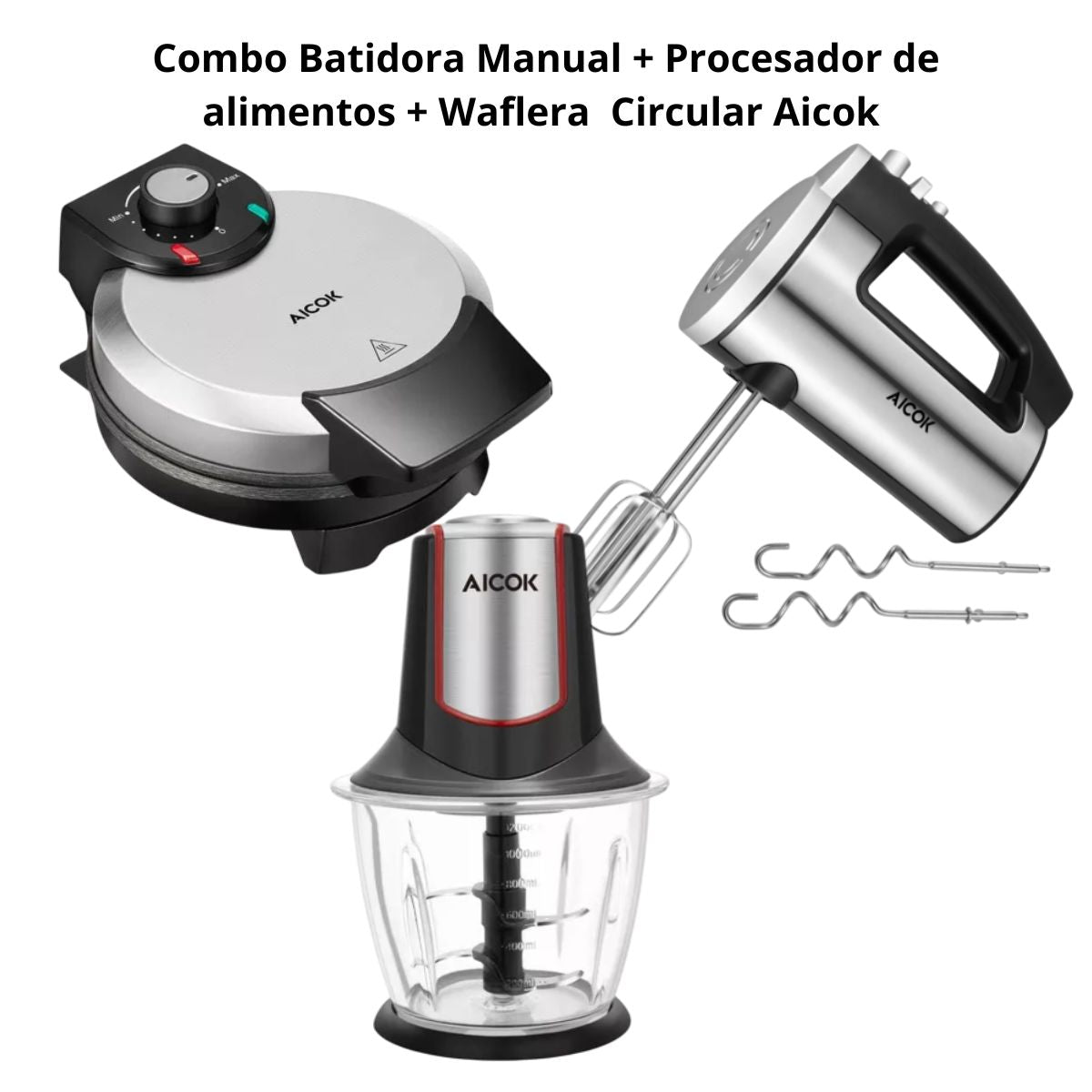 Batidora Manual Aicok+ Procesador De Alimentos Aicok+Waflera Acero Inoxidable Circular Aicok
