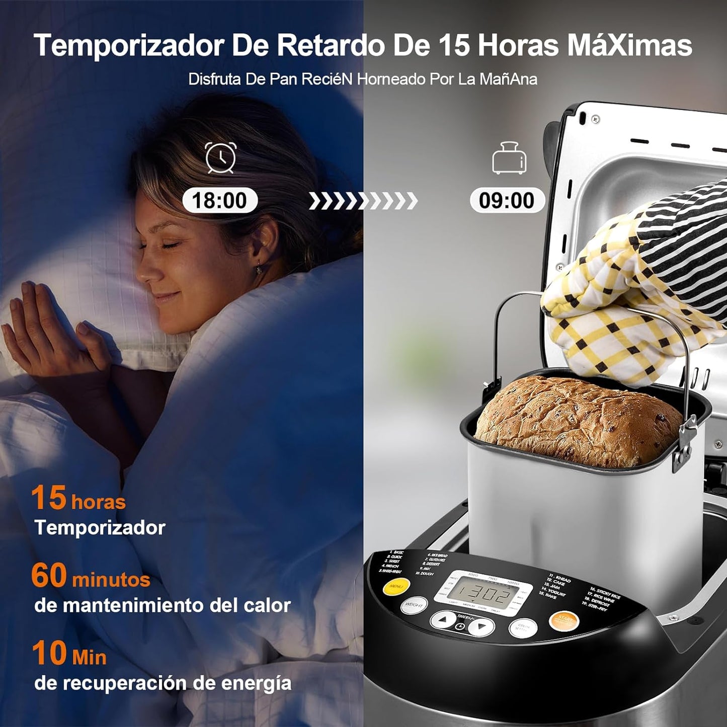 Maquina para Hacer pan 19 en 1 programable Sangkee Temporizador Acero Inoxidable K10174