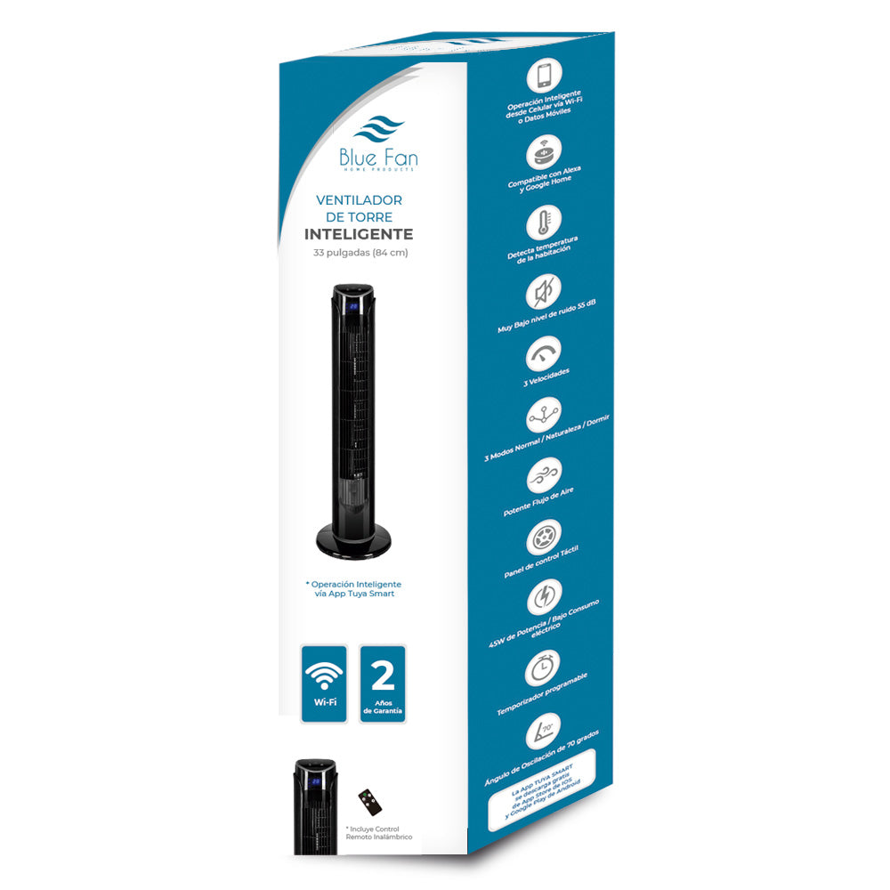 Ventilador De Torre De 33 Pulgadas 3 Velocidades Wifi Negro