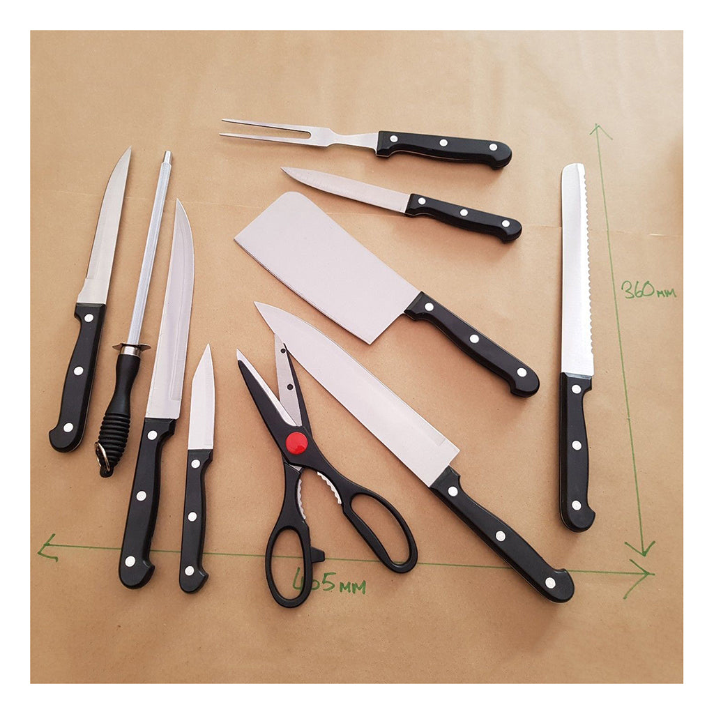 Set Cuchillos 10 Pzs Acero Inoxidable Con Tabla De Madera JC1111 Aquila