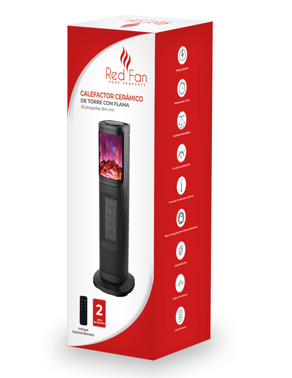 Combo De 4 Calefactores De Torre Cerámico Con Flama Red Fan Negro
