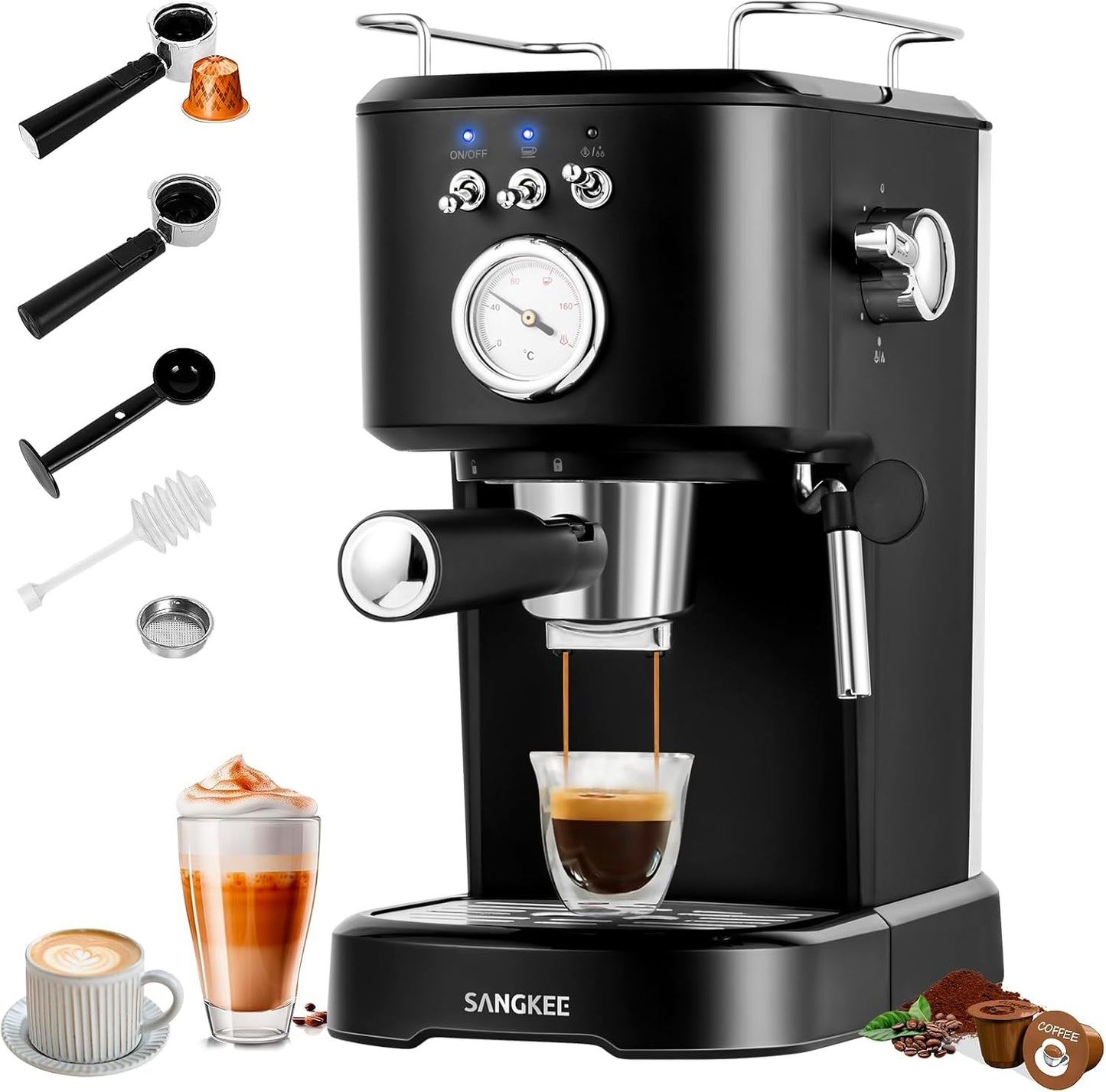 Máquina De Espresso y Capuchino Sangkee  20 Bares K10148