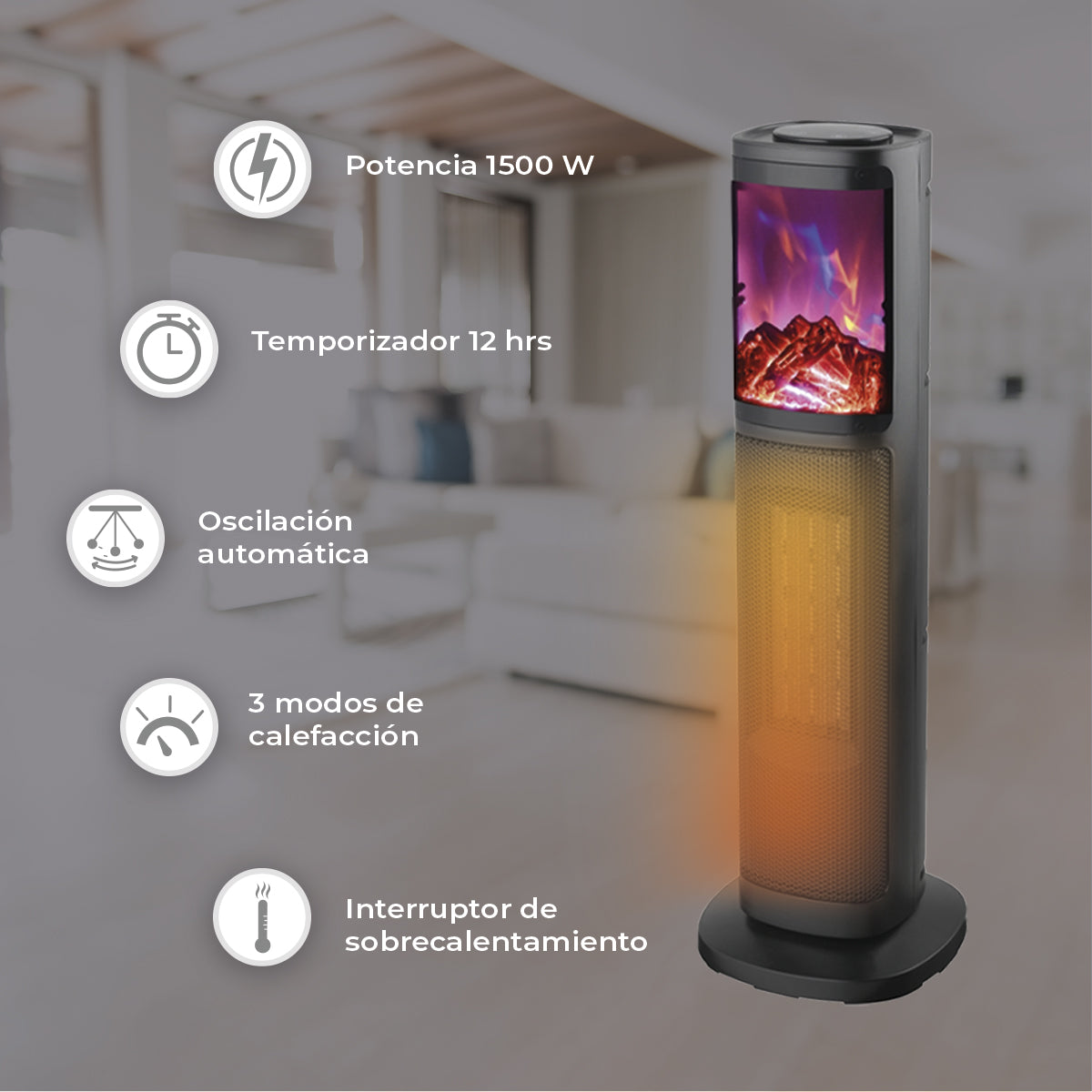 Calefactor De Torre Ceramico  24 "Con Flama Red Fan CFMA25