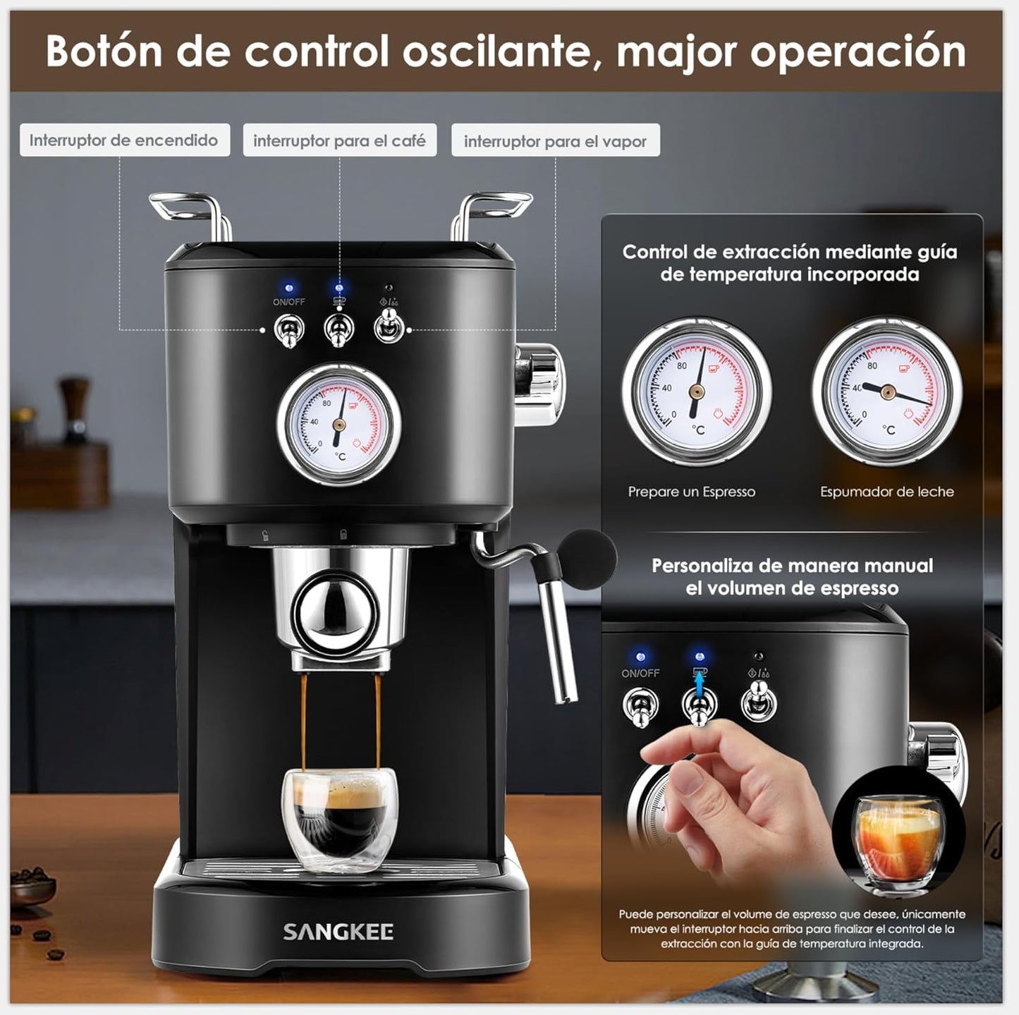 Máquina De Espresso y Capuchino Sangkee  20 Bares K10148