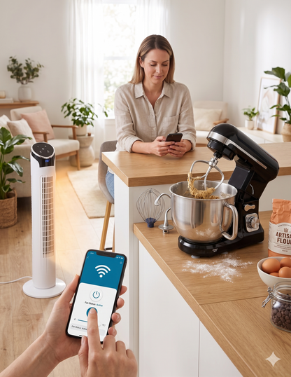Kit Ventilador de Torre wifi 33" con Batidora Planetaria Doble Gancho