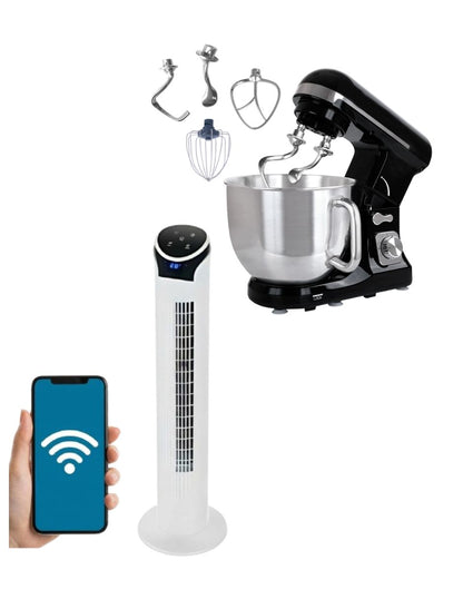 Kit Ventilador de Torre wifi 33" con Batidora Planetaria Doble Gancho