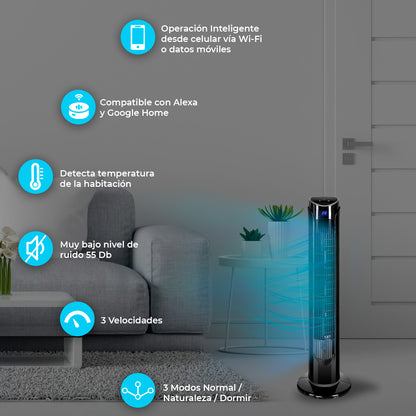 Ventilador WiFI de Torre Inteligente Smart Digital 33" Blue Fan