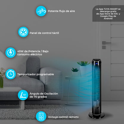 Ventilador WiFI de Torre Inteligente Smart Digital 33" Blue Fan