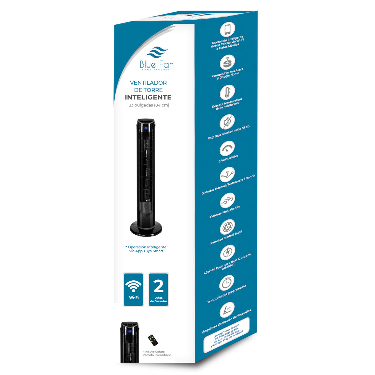 Ventilador WiFI de Torre Inteligente Smart Digital 33" Blue Fan
