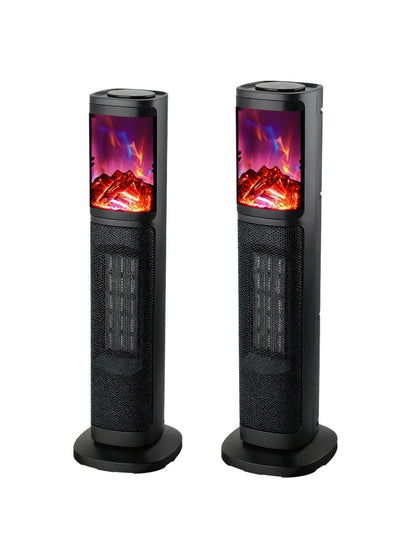 Combo De 2 Calefactores De Torre Ceramico Con Flama Red Fan Negro