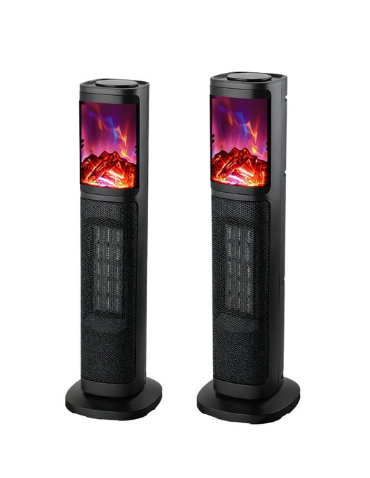 Combo De 2 Calefactores De Torre Ceramico Con Flama Red Fan Negro