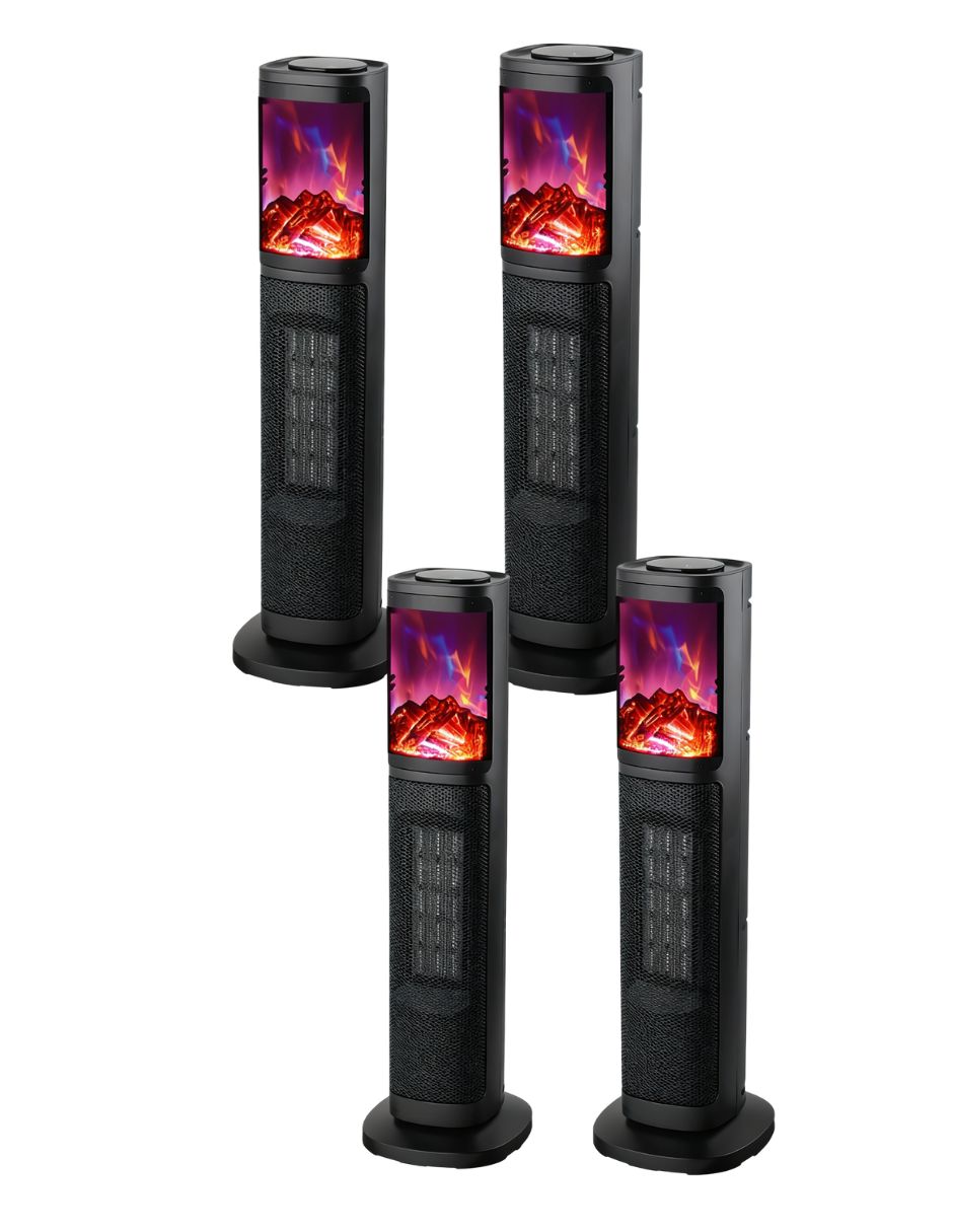 Combo De 4 Calefactores De Torre Cerámico Con Flama Red Fan Negro
