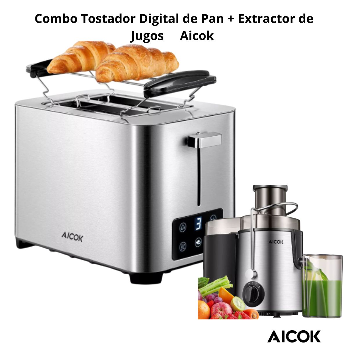 Tostador De Pan Digital Aicok Tht-8015Mda+Extractor De Jugos Aicok