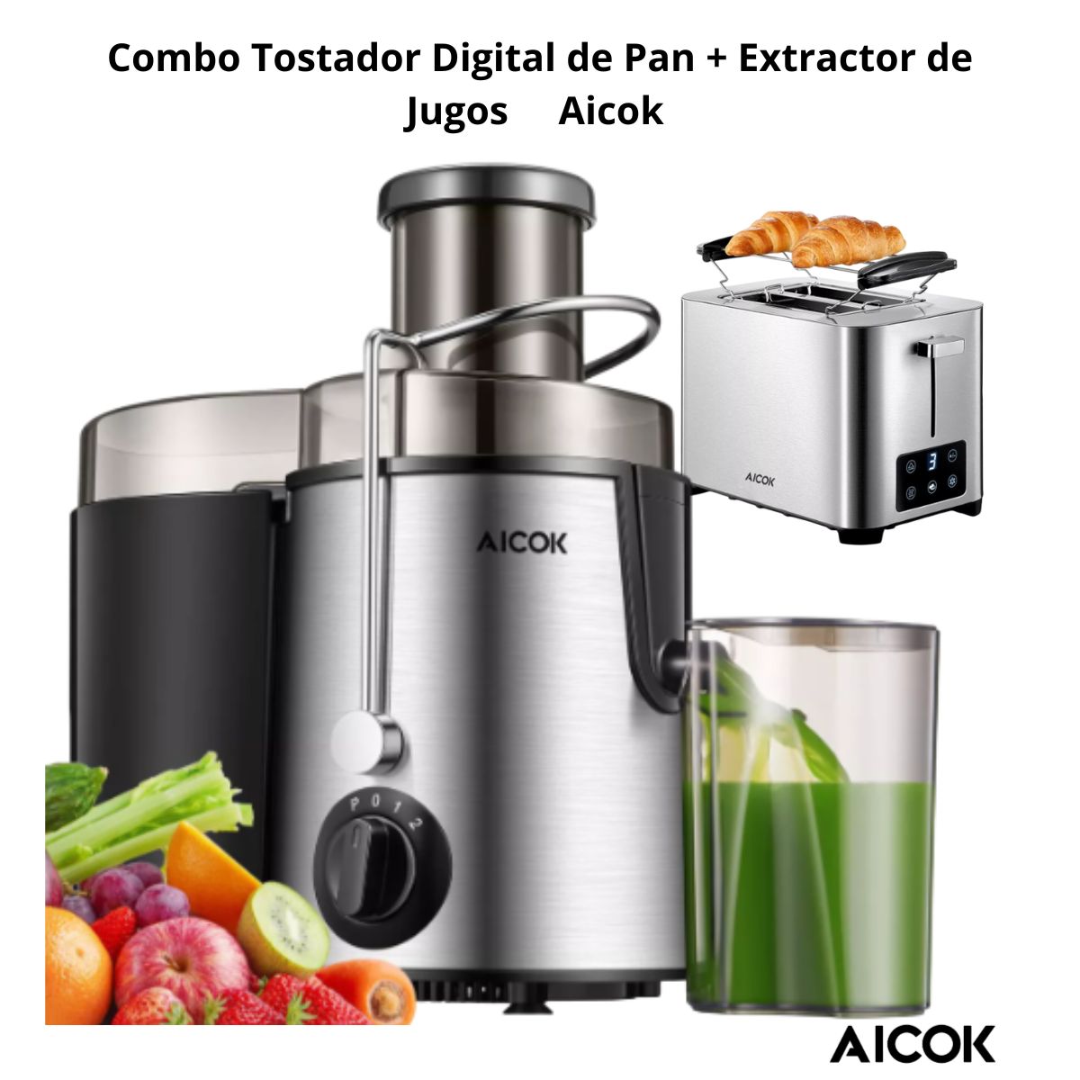 Tostador De Pan Digital Aicok Tht-8015Mda+Extractor De Jugos Aicok
