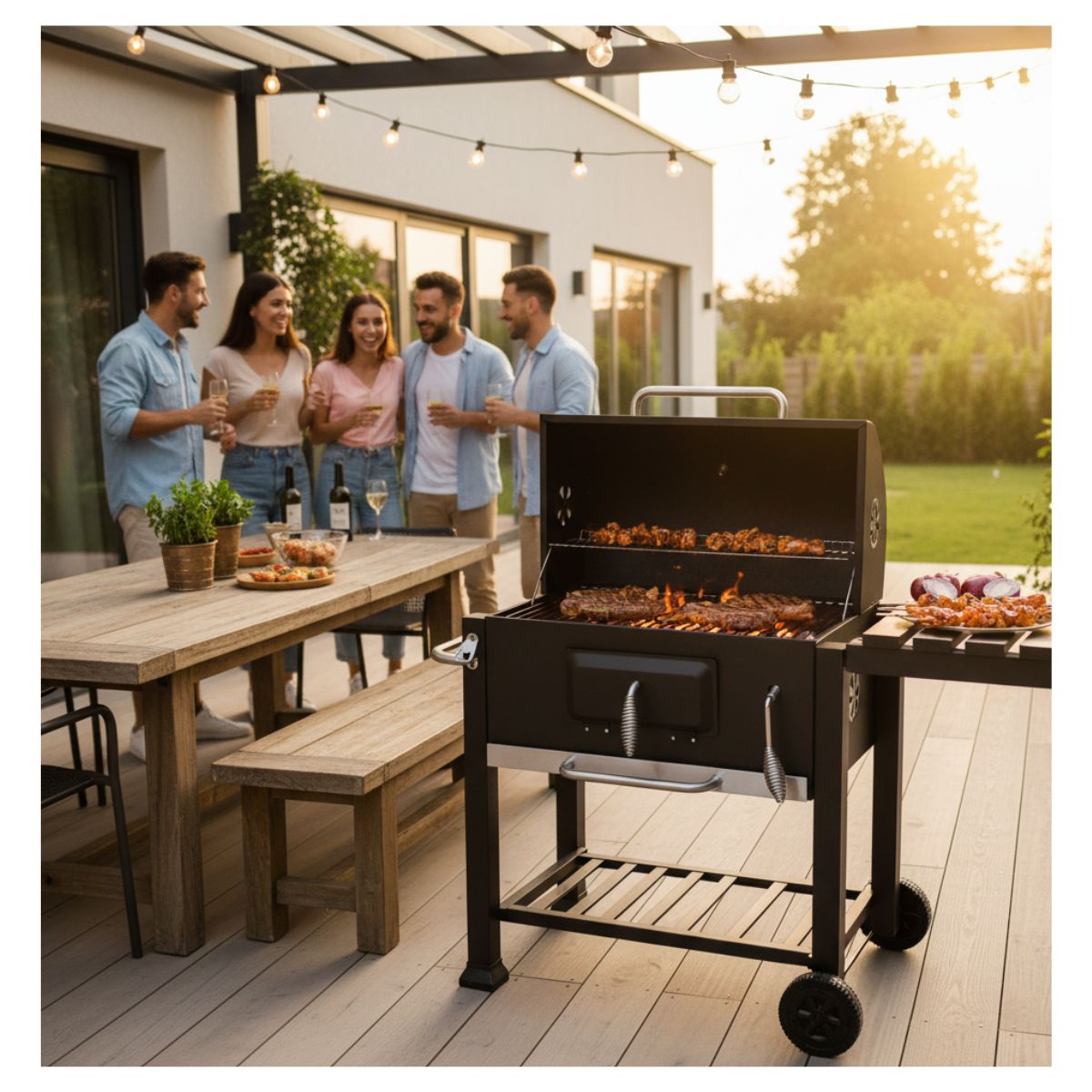 Asador de Carbón Móvil con Ruedas y Mesa lateral AP9788 Aquila