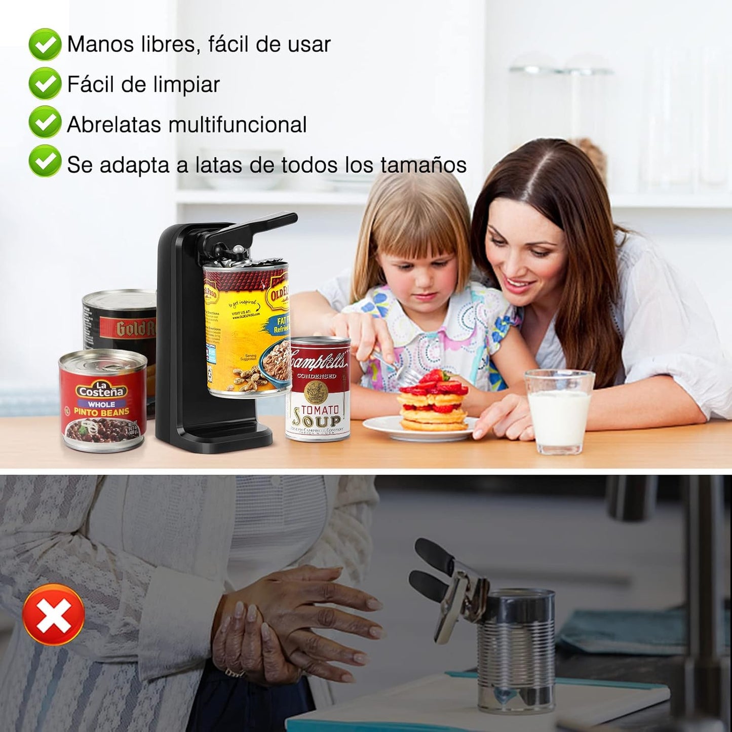 Abrelatas eléctrico 3 en 1 Automático Sangkee con afilador de cuchillos  función de destapador K10149