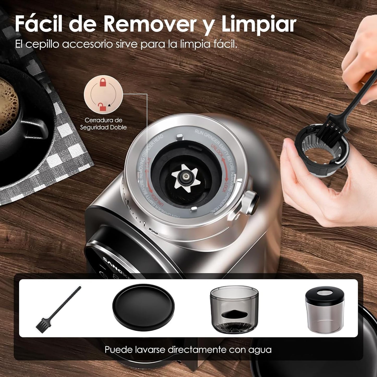 Molino de Café Eléctrico Sangkee  30 Ajustes de Acero Inoxidable para Espresso K10166