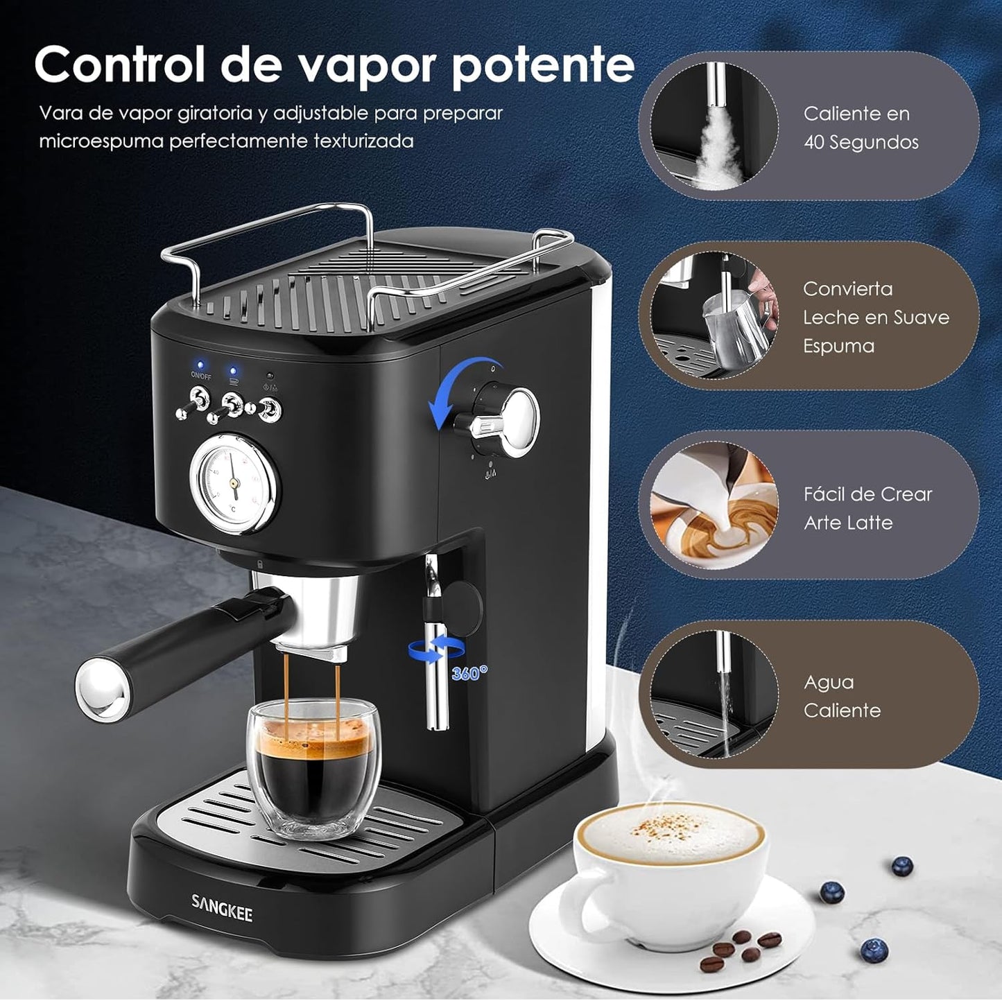 Máquina De Espresso y Capuchino Sangkee  20 Bares K10148