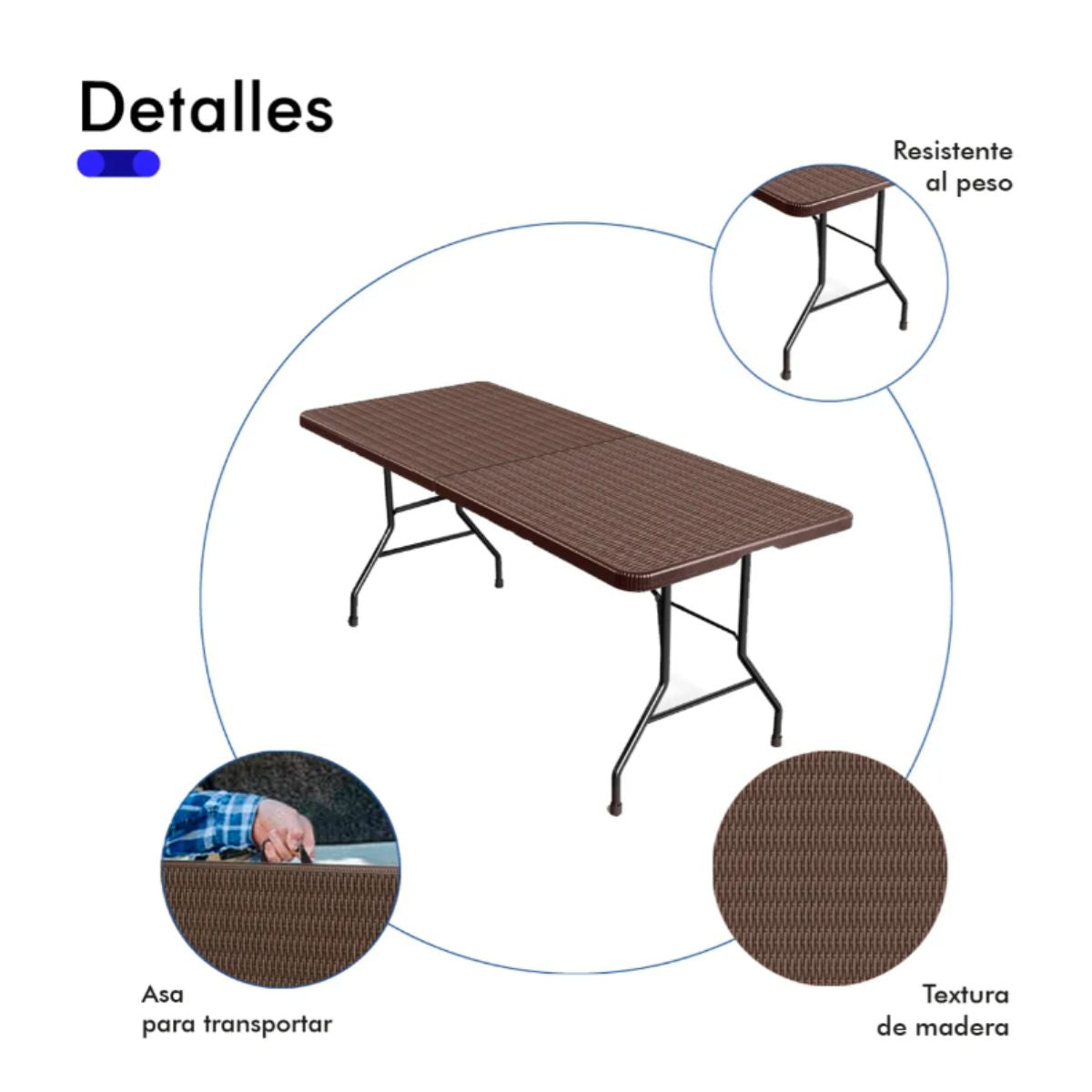 Mesa Plegable de Plastico Ratan 1.80 MTS T9728 AQUILA