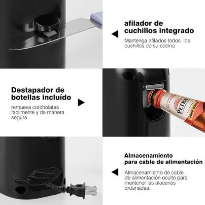 Abrelatas eléctrico 3 en 1 Automático Sangkee con afilador de cuchillos  función de destapador K10149