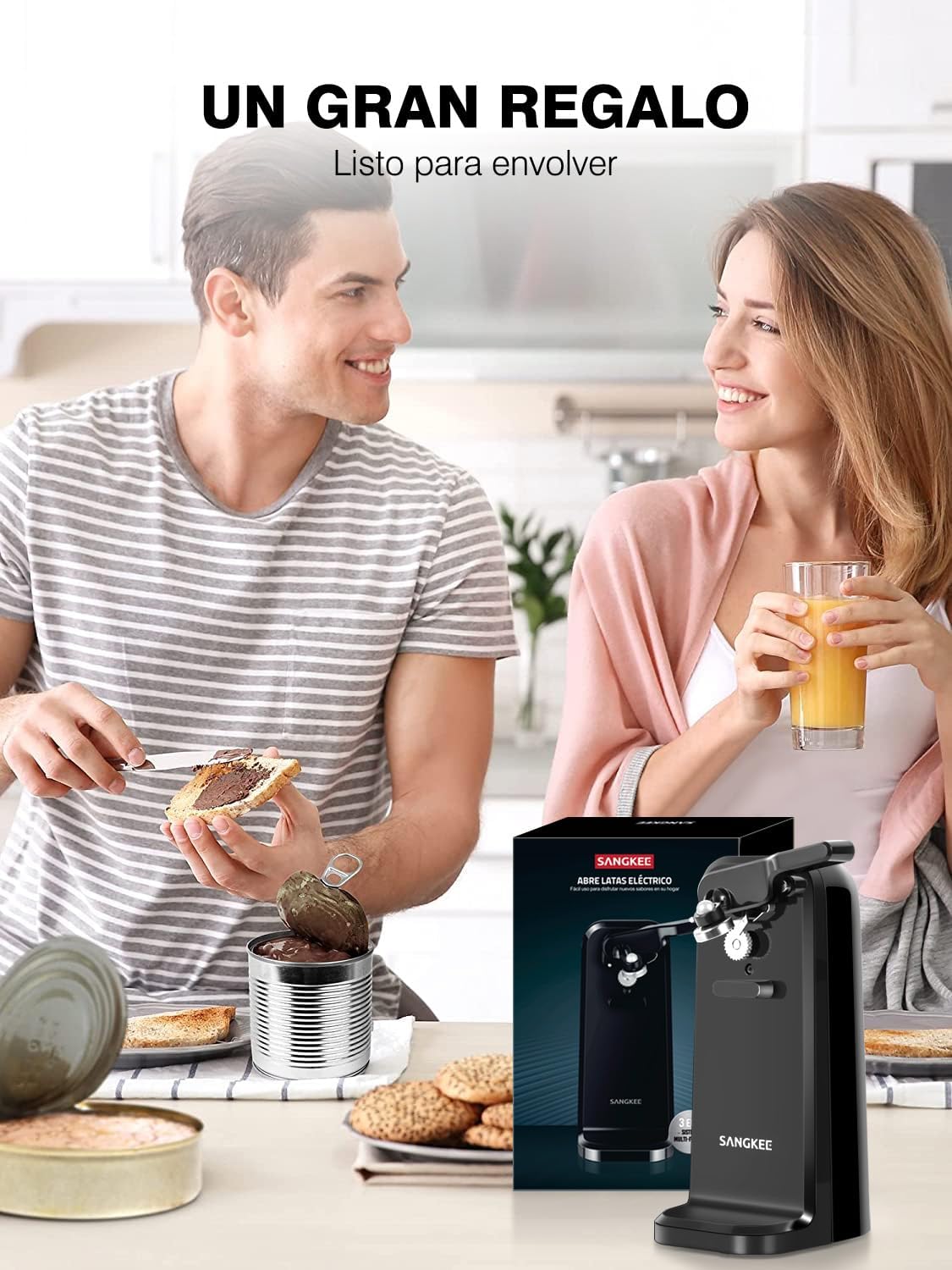 Abrelatas eléctrico 3 en 1 Automático Sangkee con afilador de cuchillos  función de destapador K10149