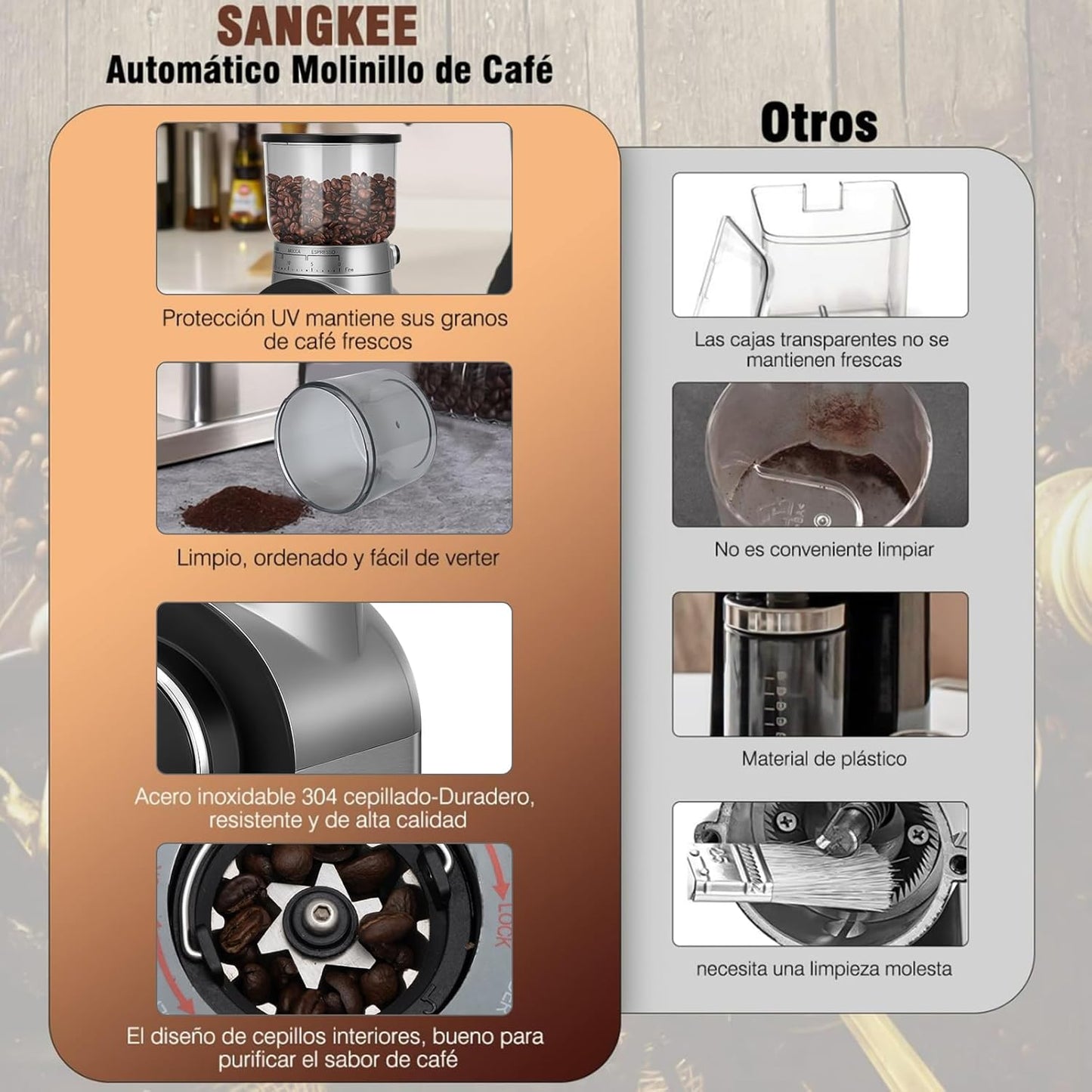 Molino de Café Eléctrico Sangkee  30 Ajustes de Acero Inoxidable para Espresso K10166