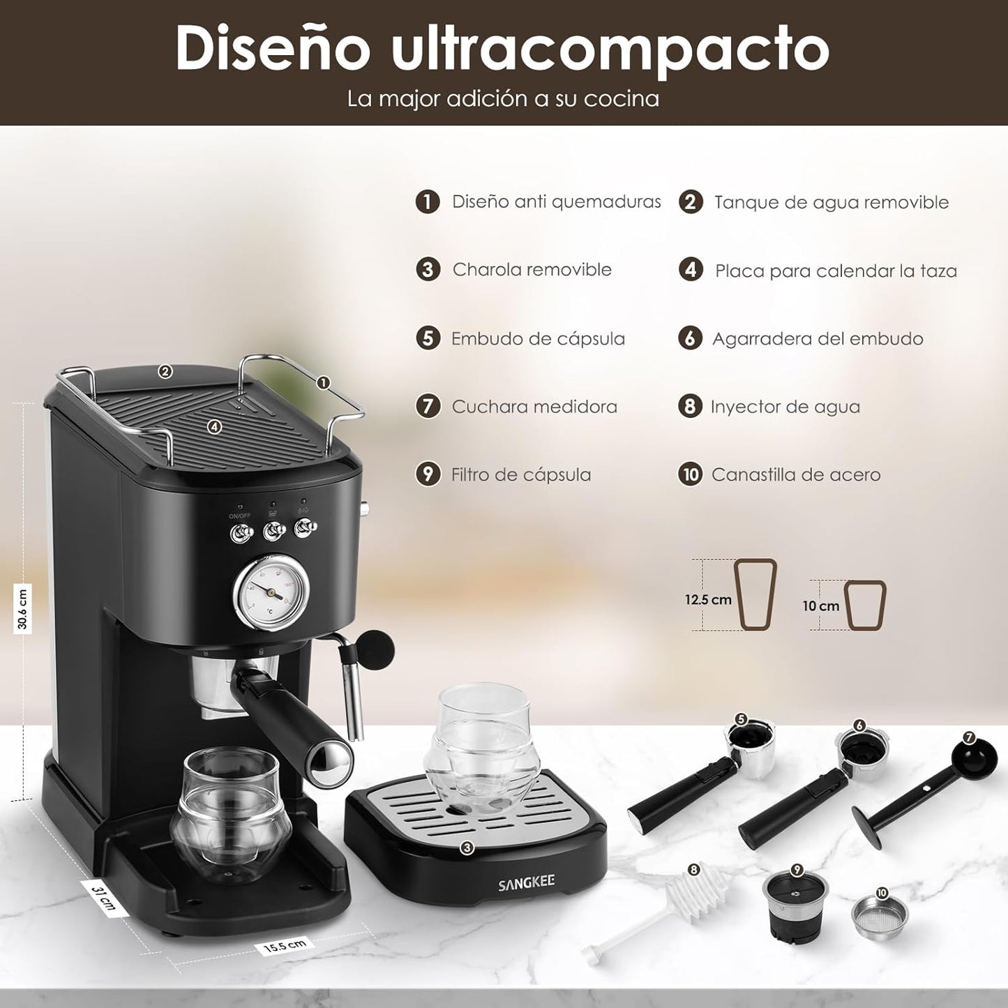 Máquina De Espresso y Capuchino Sangkee  20 Bares K10148