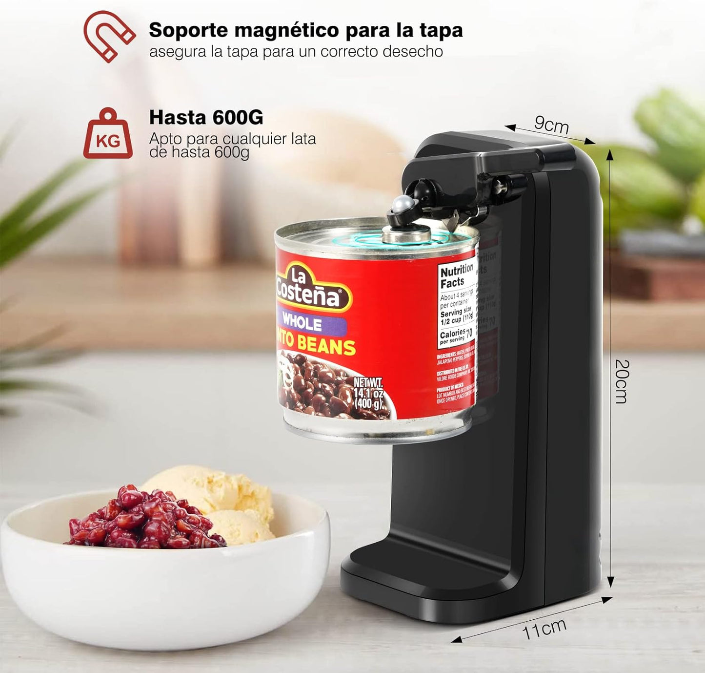 Abrelatas eléctrico 3 en 1 Automático Sangkee con afilador de cuchillos  función de destapador K10149