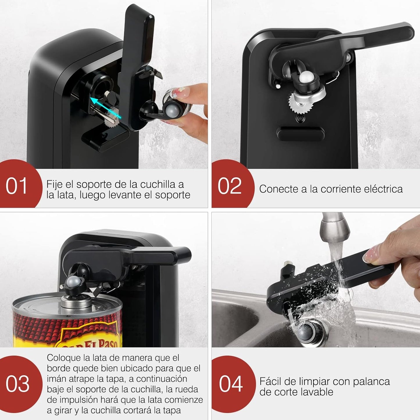 Abrelatas eléctrico 3 en 1 Automático Sangkee con afilador de cuchillos  función de destapador K10149