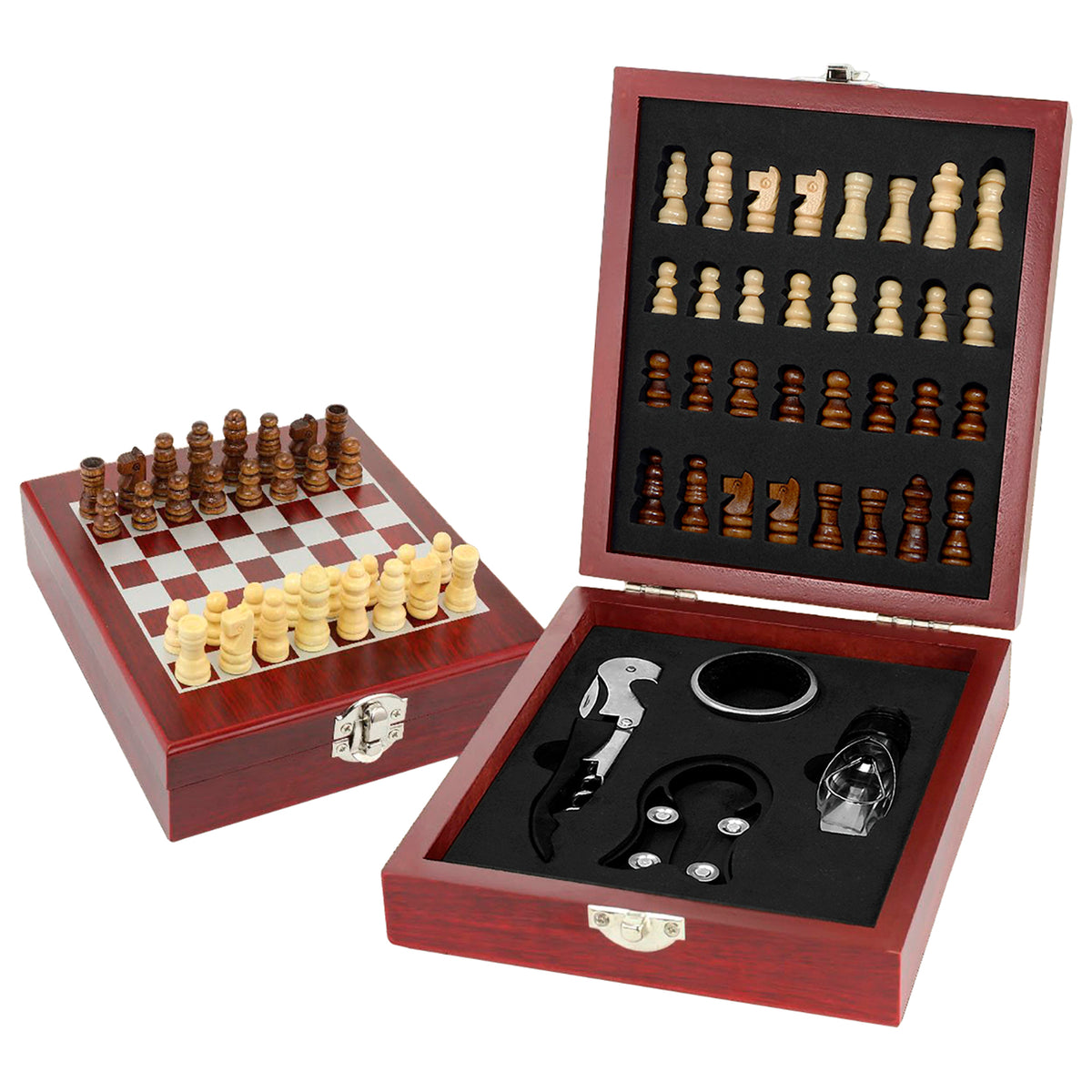 Set Para Vino Con Tablero Ajedrez De Madera Aquila