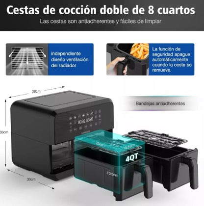 Freidora De Aire Con Doble Cesta 8 En 1 Sangkee  K100064