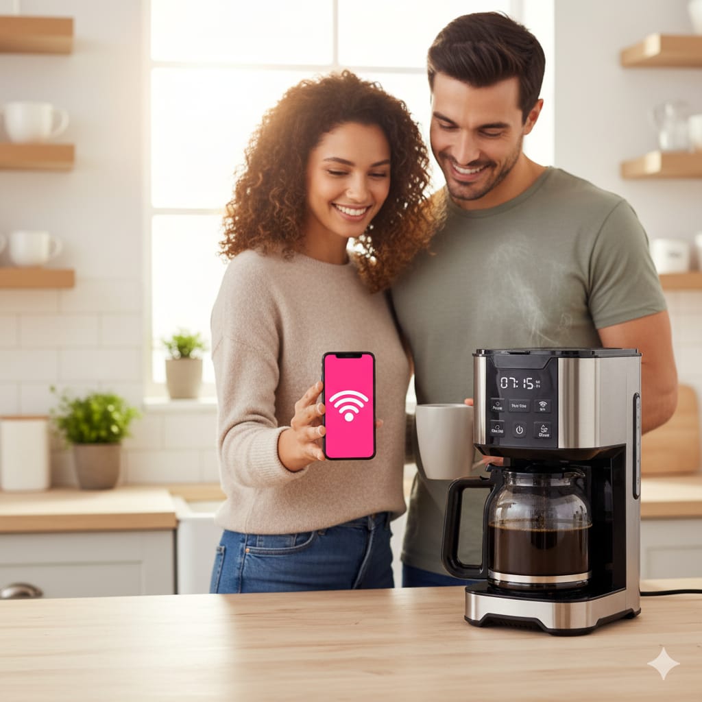 Cafetera Wifi Inteligente Smart Digital 12 Tazas Pink Garlic