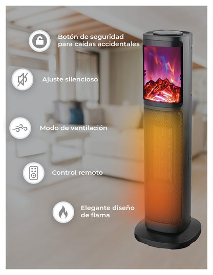 Combo De 2 Calefactores De Torre Ceramico Con Flama Red Fan Negro