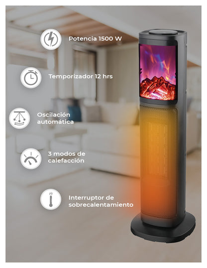 Combo De 2 Calefactores De Torre Ceramico Con Flama Red Fan Negro
